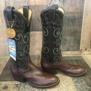 Tony Lama Vintage Round Toe Gold Label Teju Lizard Cowboy Boots Womens 4 B